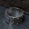 wide silver ring with rivets and screws in silver and copper, unisex, medieval, handmade by roff