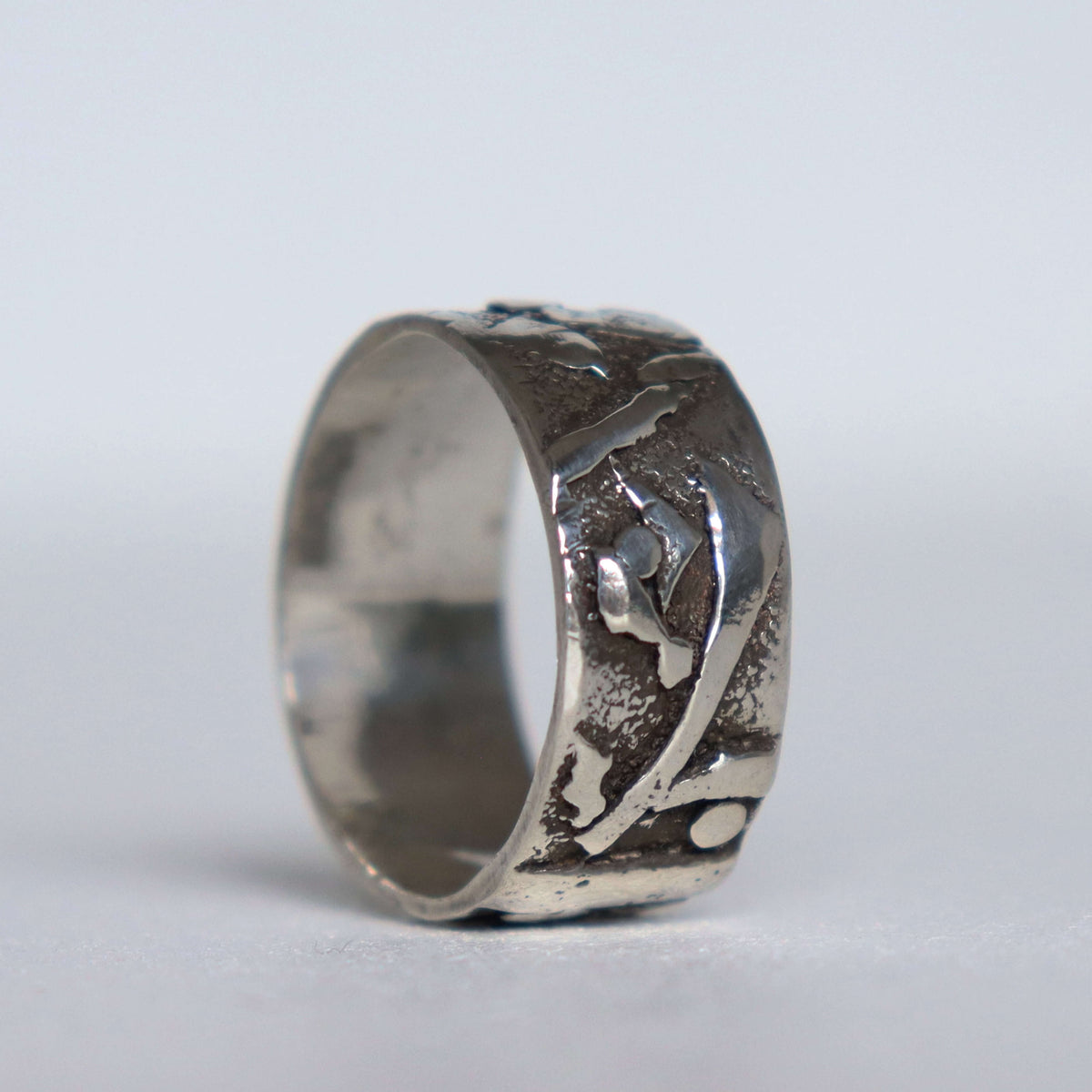 handmade silver ring with pattern & rough texture,Thumb ring, unisex, wide band, by roff jewellery
