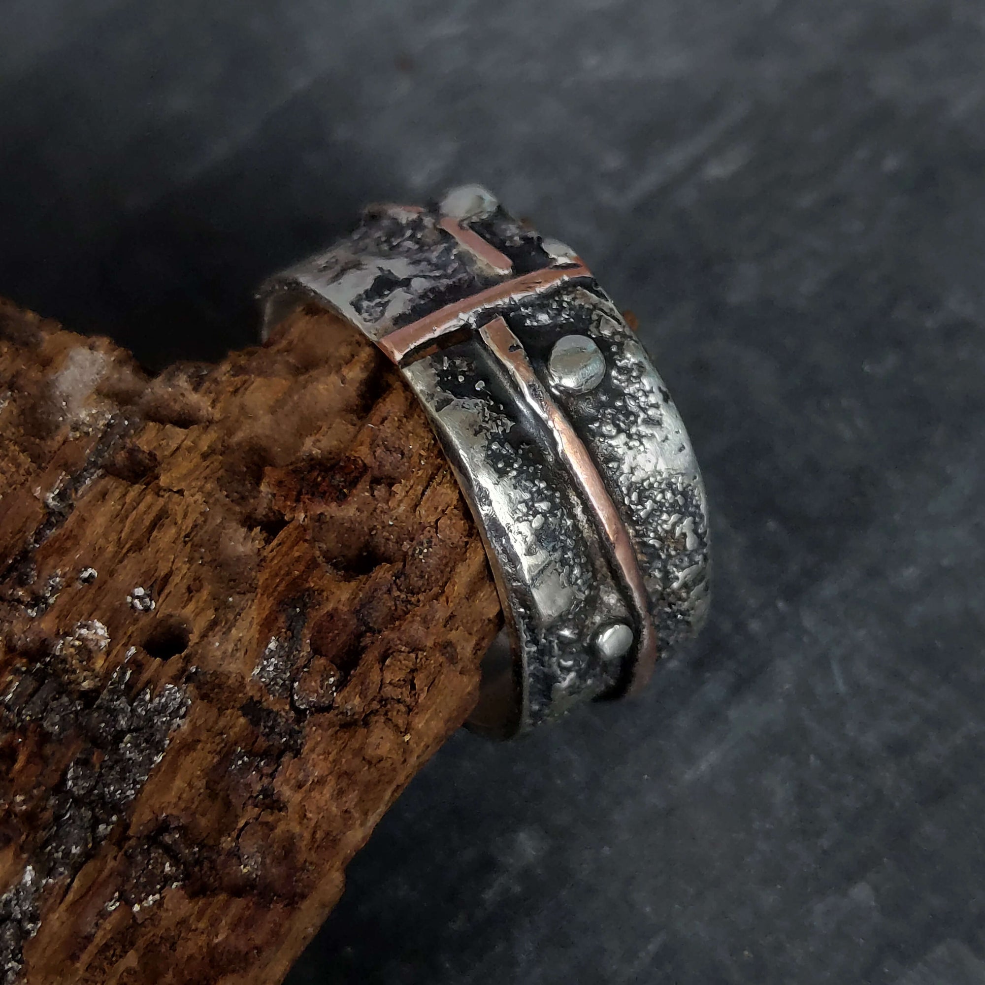 Mixed metal copper and sterling silver personalized band ring (S0180) -  monkeysalwayslookshop