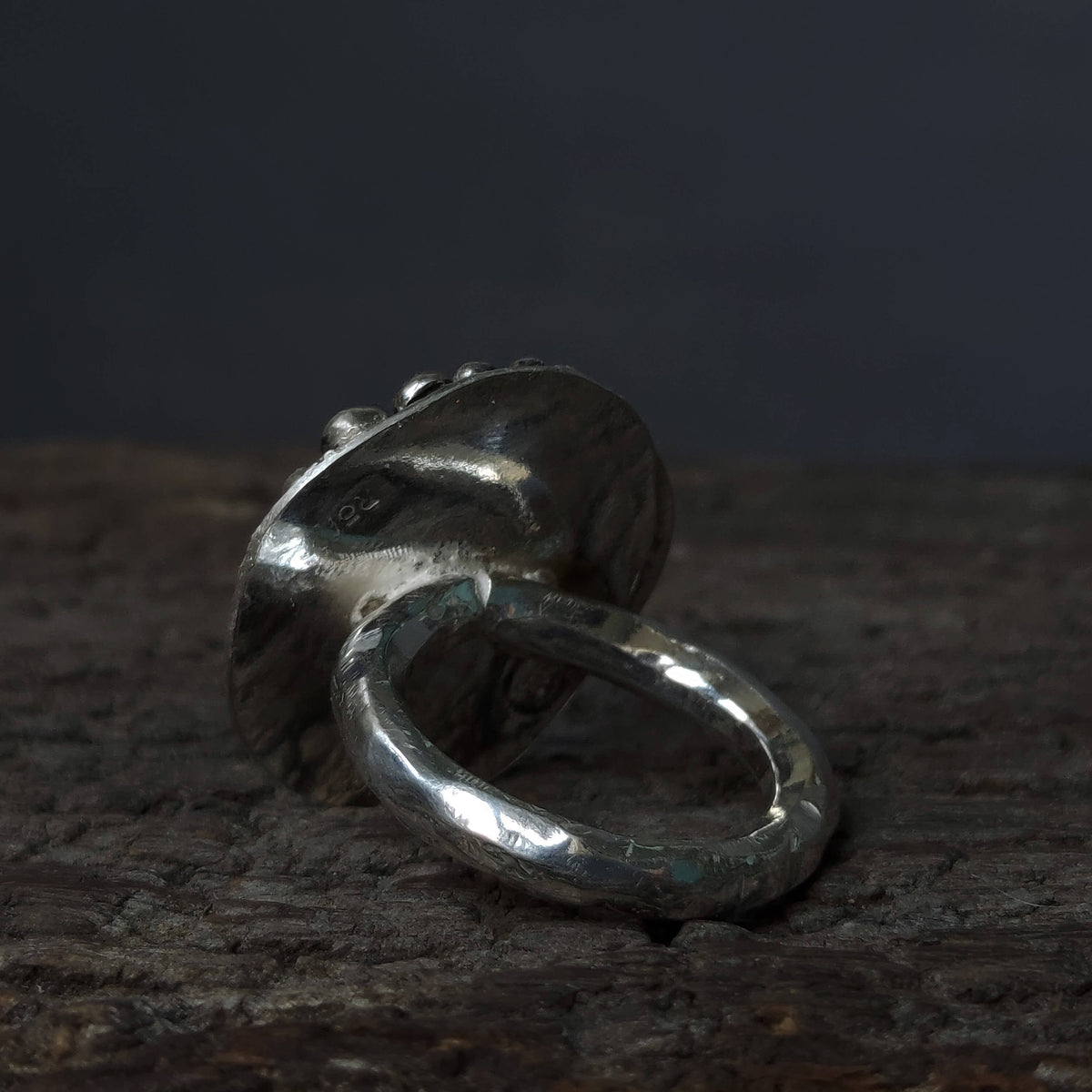 hammered silver ring, oxidized silver ring , rough texture with granules, handmade by roff
