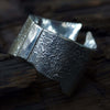 reticulated silver ring with rough texture, adjustable size, unisex, wide ring, handmade by roff