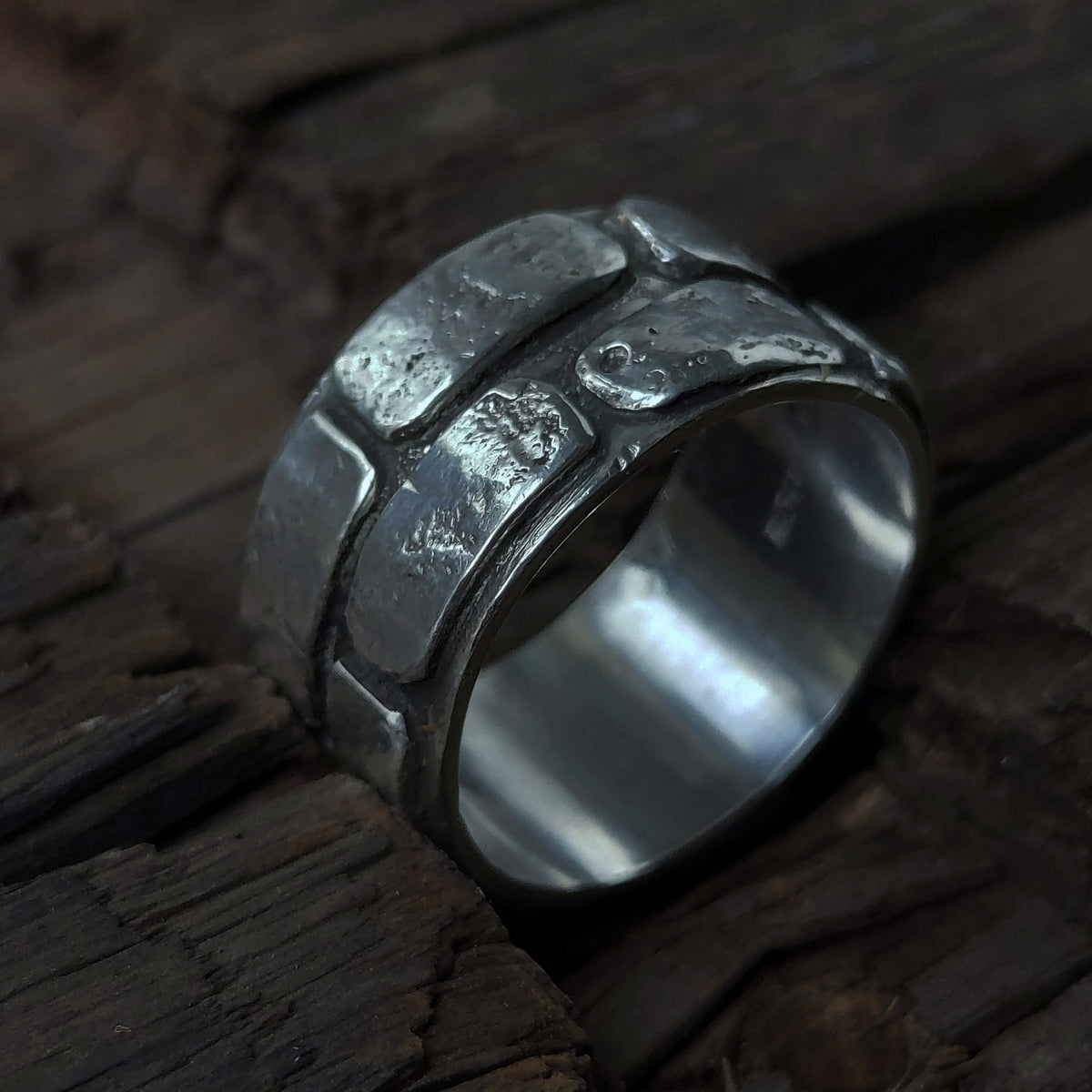 brick and mortar jewelry ring, handcrafted silver ring, unisex, by roff jewellery