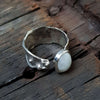 Silver moonstone ring, 925 sterling silver  with texture and silver granules, handcrafted by roff