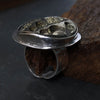 textured silver ring, adjustable, ammonite fossil ring by roff. handcrafted ring