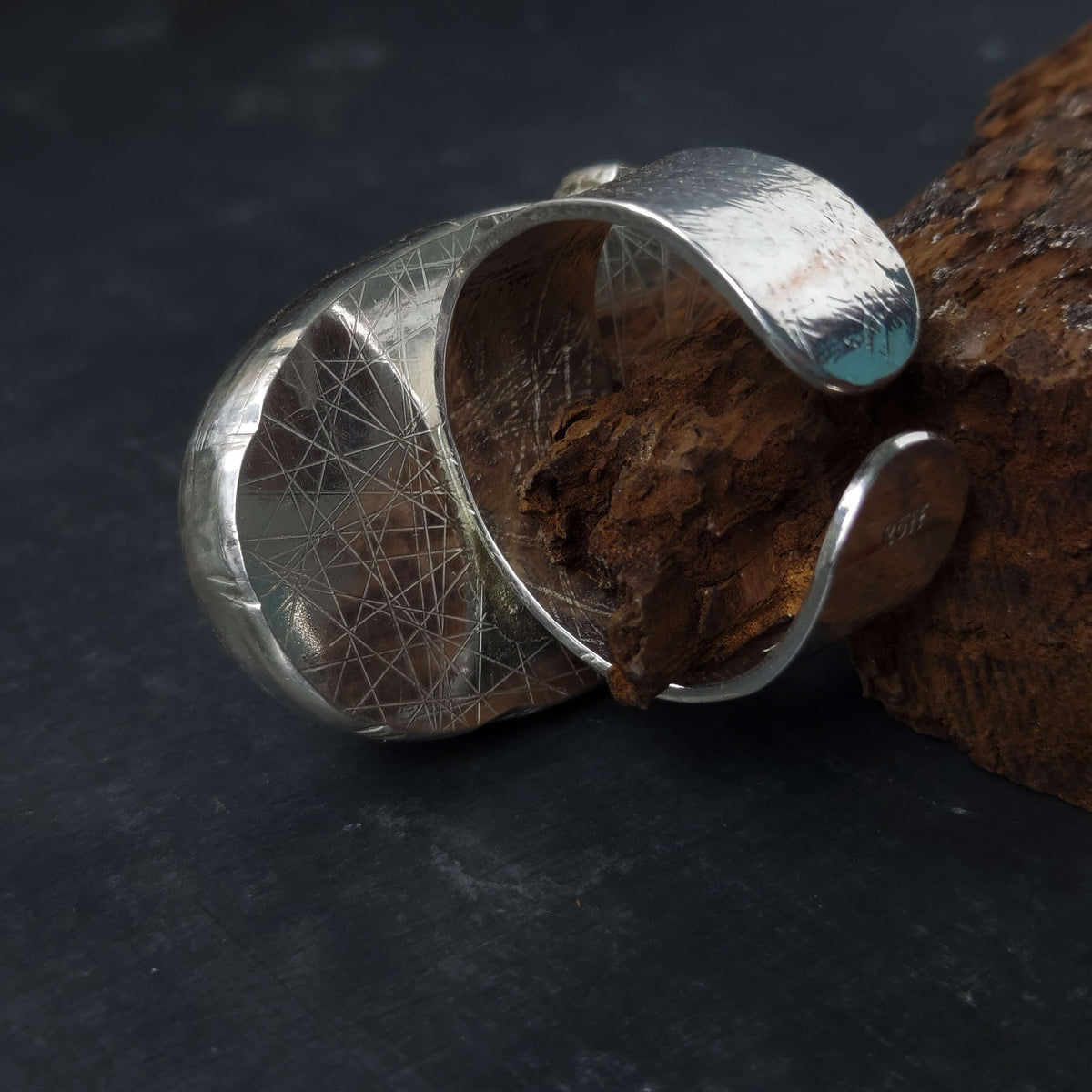 geometric lines on sterling silver ring, adjustable ring with jasper. handmade by roffjewellery.com