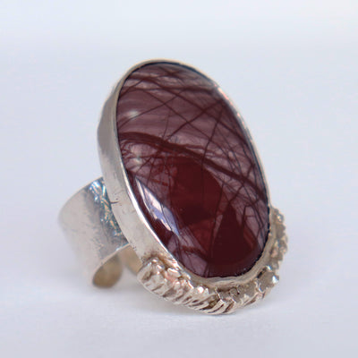 bold silver jasper ring, handmade cocktail ring, textured silver, adjustable, by roffjewellery.com