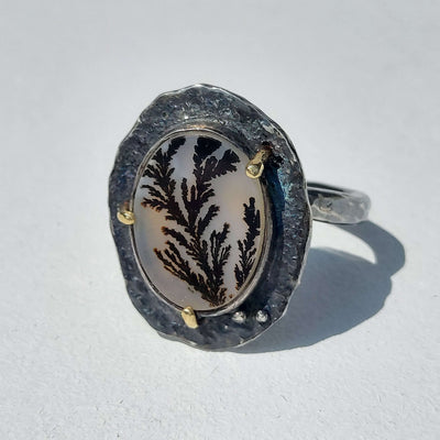 moss agate ring for women, small size handmade silver ring, by roff jewellery