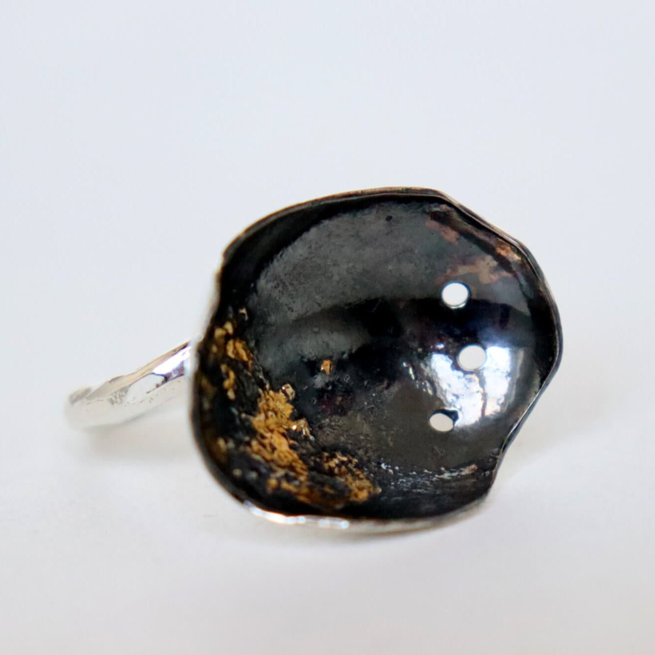 keum boo ring, hand crafted silver ring with hammered band, adjustable, by roffjewellery.com