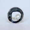 small dark silver ring, gift for her, silver pearl ring, handmade by roff jewellery, size 6.5