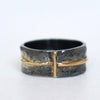 black silver ring with 14k gold cross, handmade silver and gold ring by roffjewellery.com
