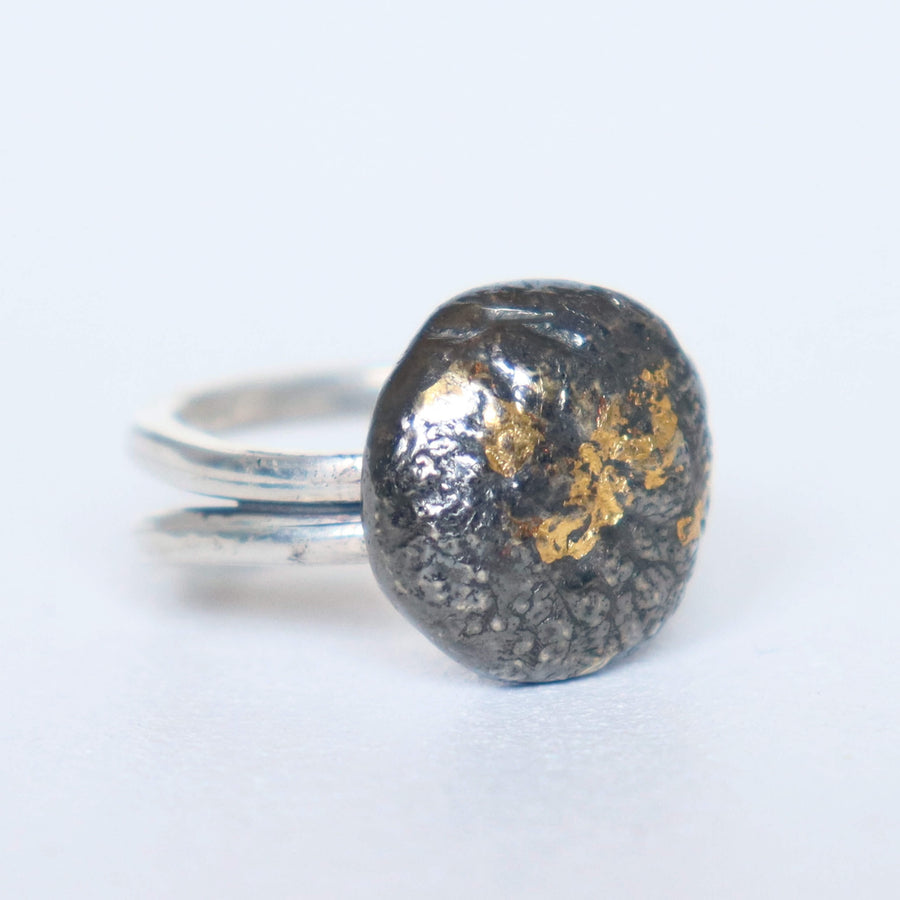 keum boo ring, silver ring with 24 karat gold flakes, alternative engagement ring, handmade by roff