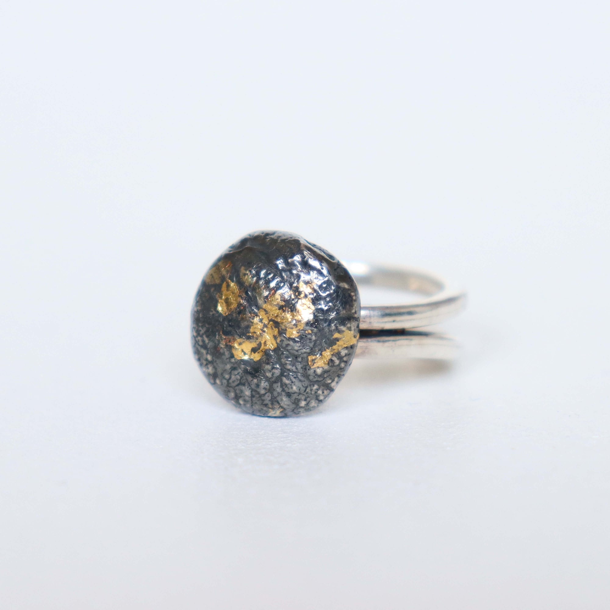 molten drop ring in silver, nickel free silver nugget ring, black silver ring, handmade by roff