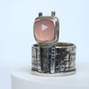 wide ring, size 10 - 11, hammered silver with pink chalcedony, faceted, handmade  by roff jewellery