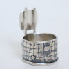 square pattern silver ring, with gemstone, handmade, unique cocktailring by roffjewellery.com