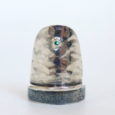 hammered silver ring, oxidized silver and emerald, handcrafted silver jewelry by roffjewellery.com