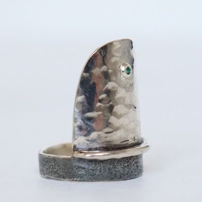handmade silver ring, alternative engagement ring with emerald, by roff jewellery