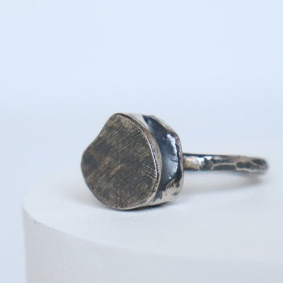 silver box ring, oxidized silver ring with texture, handmade jewelry by roff