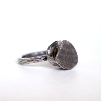 dented silver ring, handmade original silver ring by roff jewellery