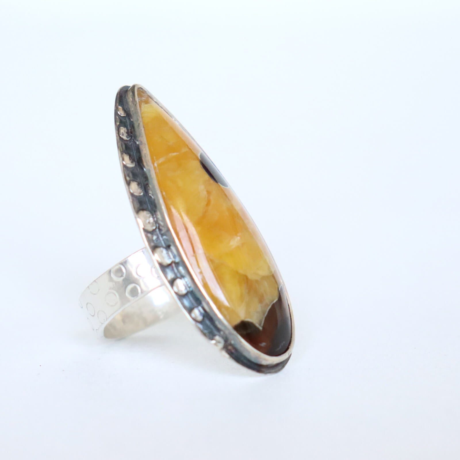 simbircite ring, set in 925 sterling silver, hammered adjustable statement ring, handmade by roff