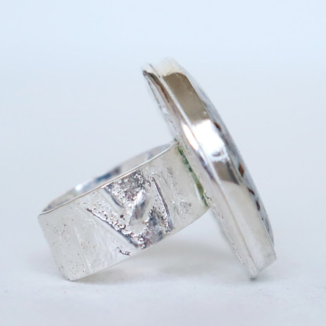 contemporary silver ring, modern design, white stone in raw silver ring, handmade by roff jewellery