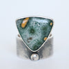 Big chunky silver ring with ocean jasper in an alternative style. handmade silver ring by roff