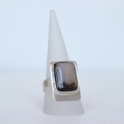 Simple silver ring with moss agate , adjustable size ring, handmade jewelry by roff