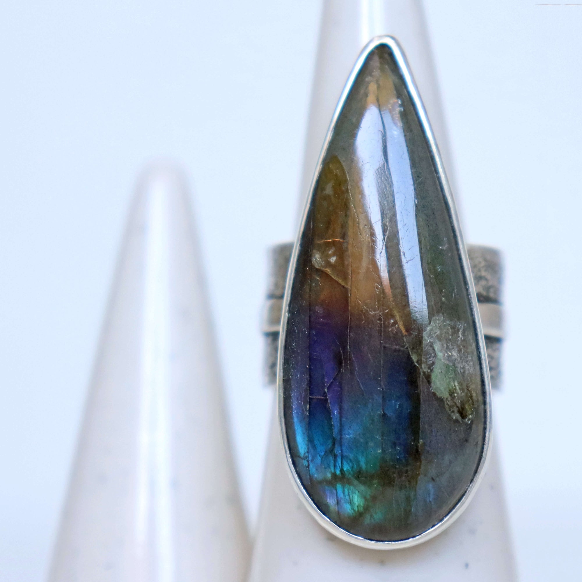 chunky labradorite ring, bold silver ring with large gemstone, 925 silver, handmade by roff