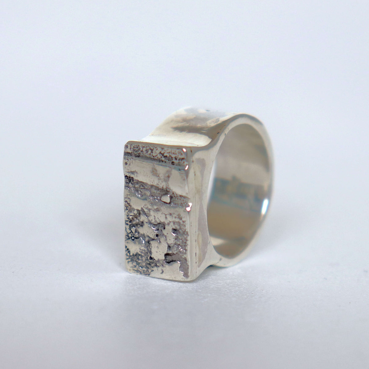 odd silver ring, with lots of character and texture, handmade silver ring by roff jewellery