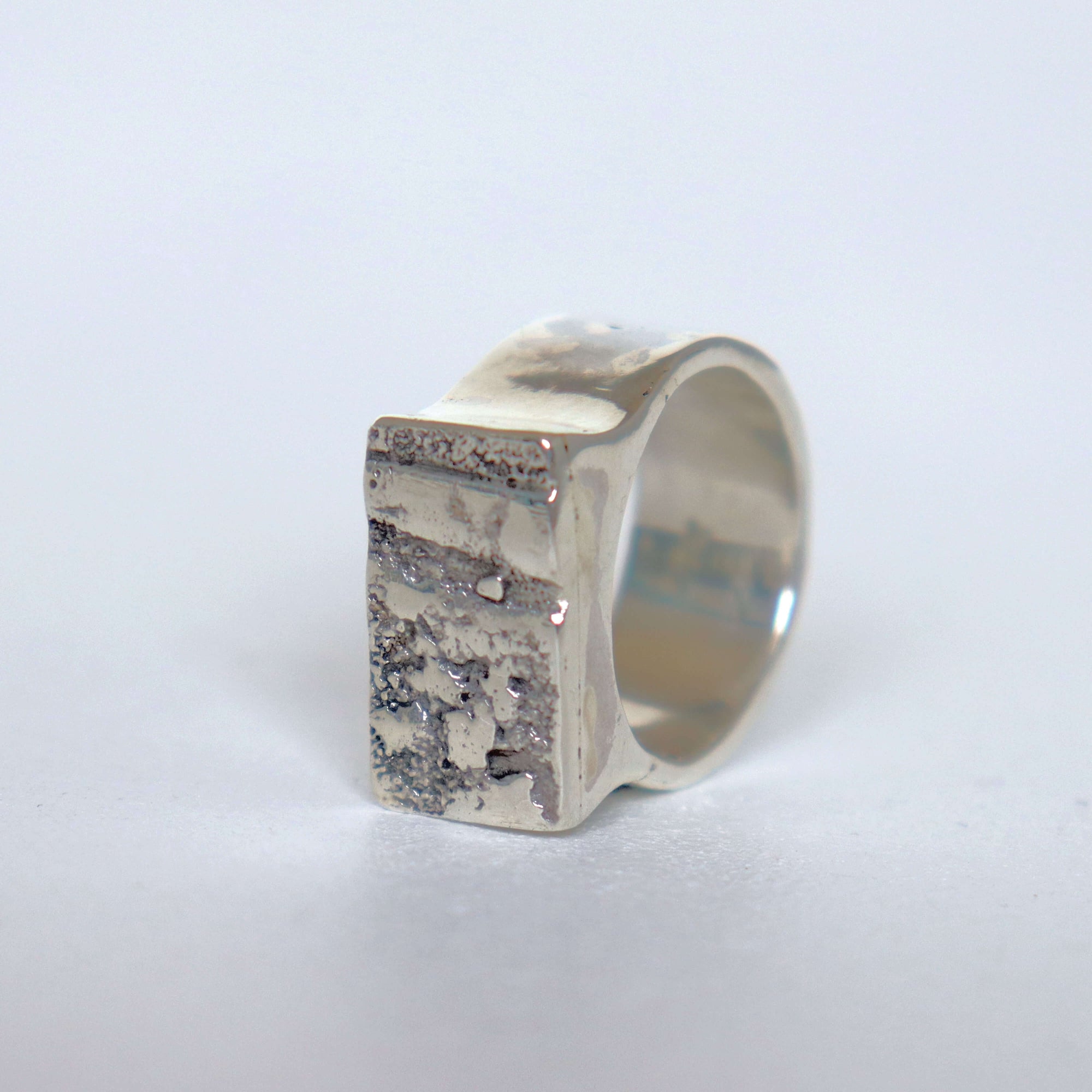 odd silver ring, with lots of character and texture, handmade silver ring by roff jewellery