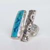 rough silver ring with azurite and kyanite. handmade ring with gemstones by roff jewellery