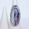 purple and white gemstone in sterling statement ring, unusual jewelry handmade by roff jewellery