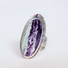 Kammerite ring with ruby, set in textured silver. Rare gemstone ring by roffjewellery handmade