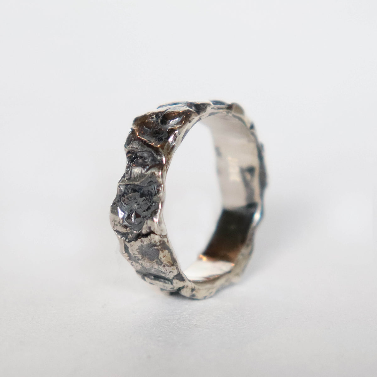 Textured silver mens ring