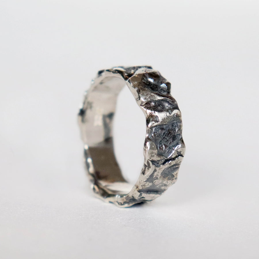 silver mens ring, rough black and polished silver ring, size 26, handmade by roff jewellery