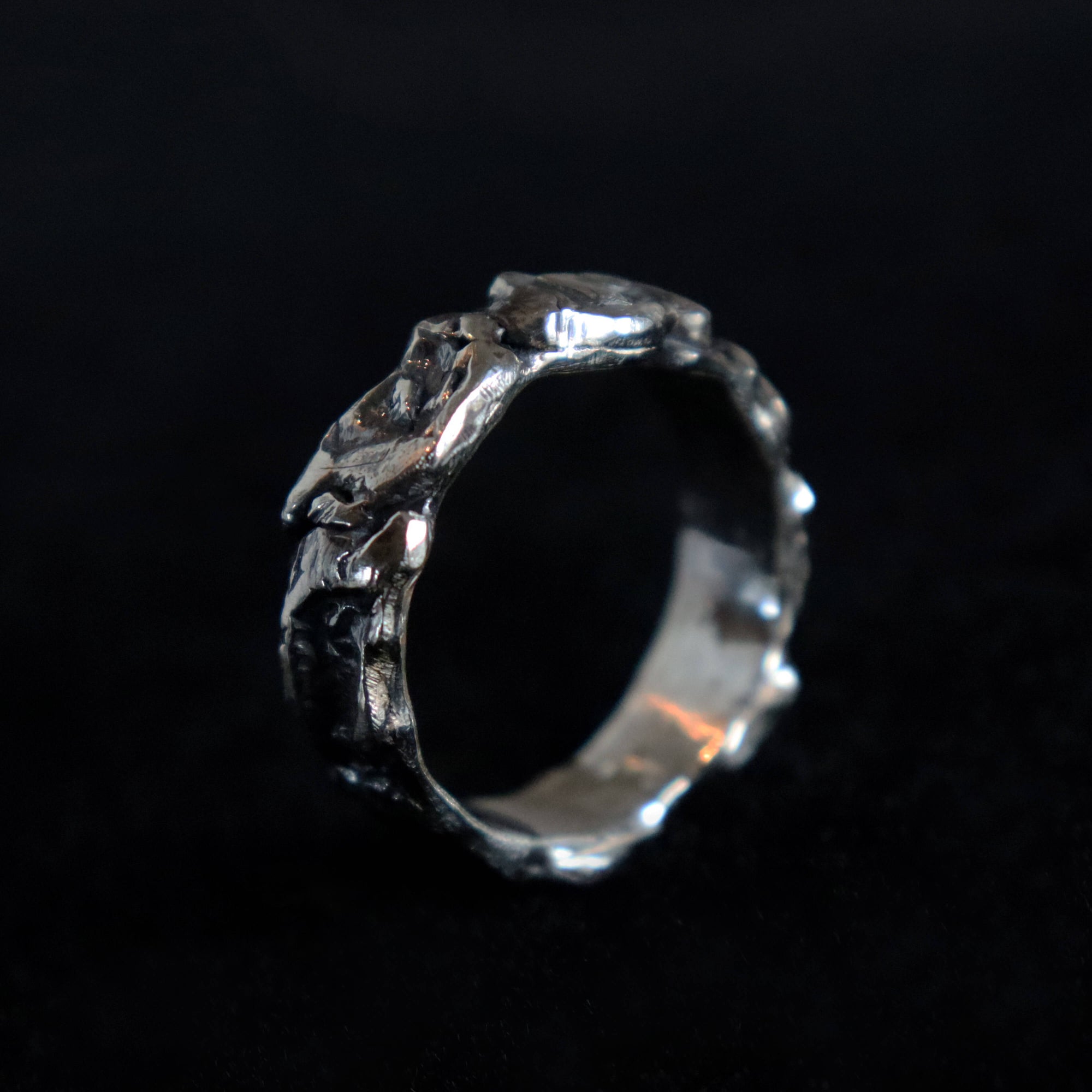 Textured silver mens ring