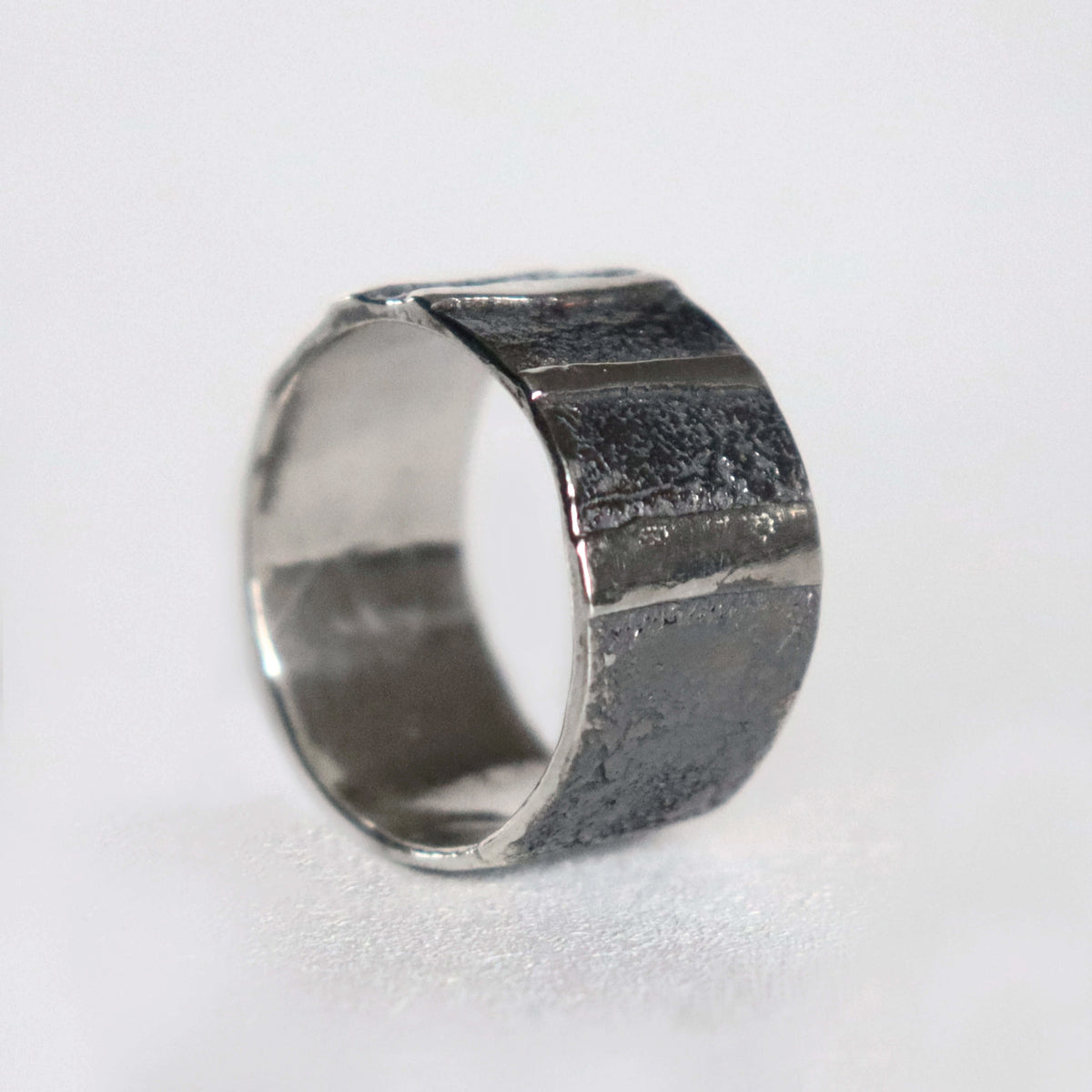 rough silver ring with stripes, mens accessory, gift for him, unique ring by roff jewellery handmade