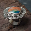 chunky statement ring with blue and orange stone in sterling silver, handmade by roff jewellery