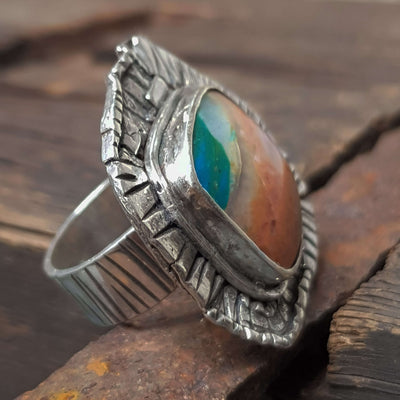 adjustable silver ring, square gemstone ring, cocktail ring with gemstone, handmade by roff