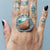 Bold silver ring, hammered silver ring with blue and orange opal stone. Handmade by roff jewellery