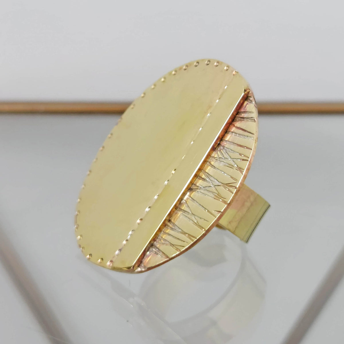 alternative style ring, bold brass statement ring handcrafted by roff jewellery