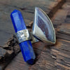 open front adjustable silver statement ring with lapis and jasper, handmade by roff jewellery