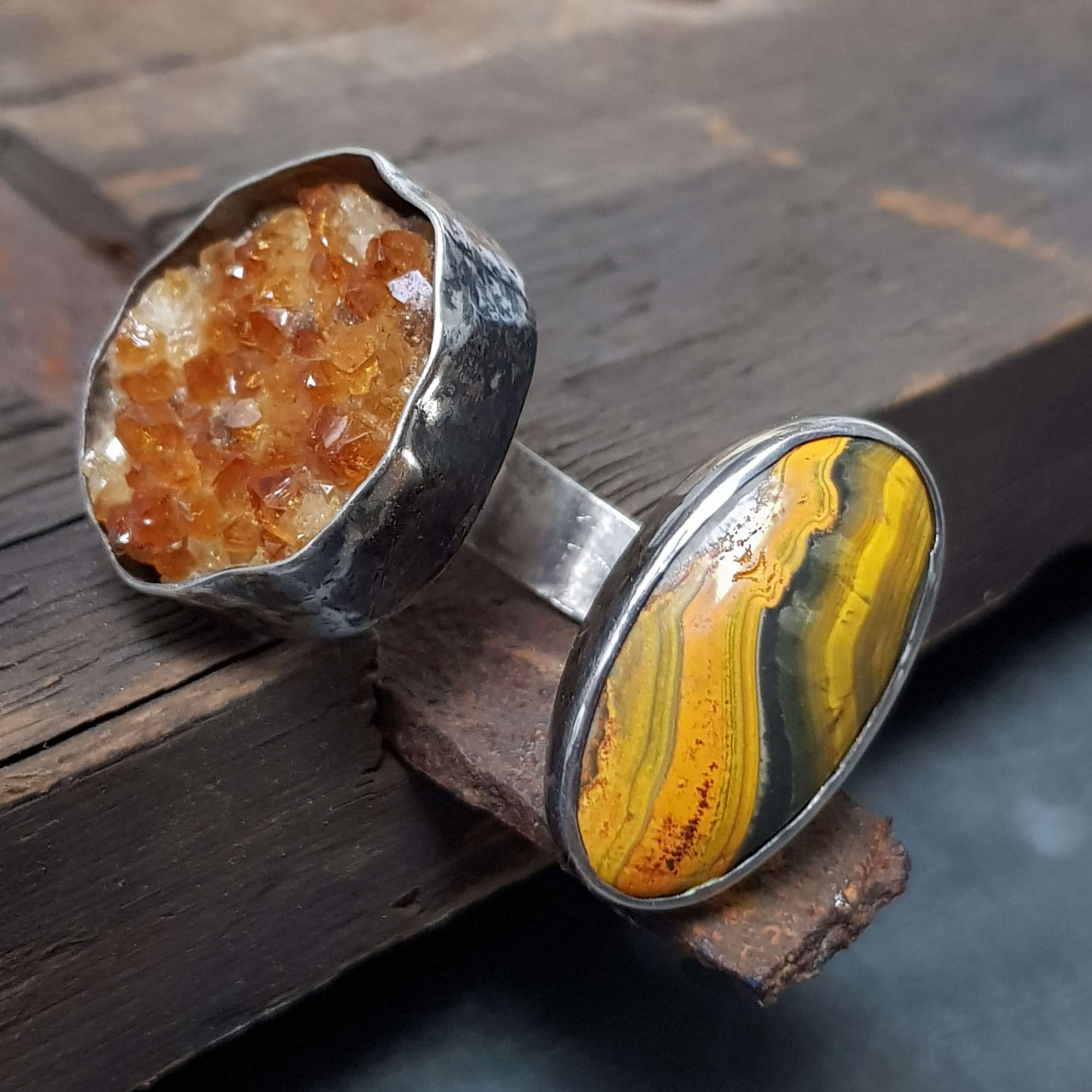 Textured and oxidized 925 sterling silver. open front ring, artisan ring by roff jewellery