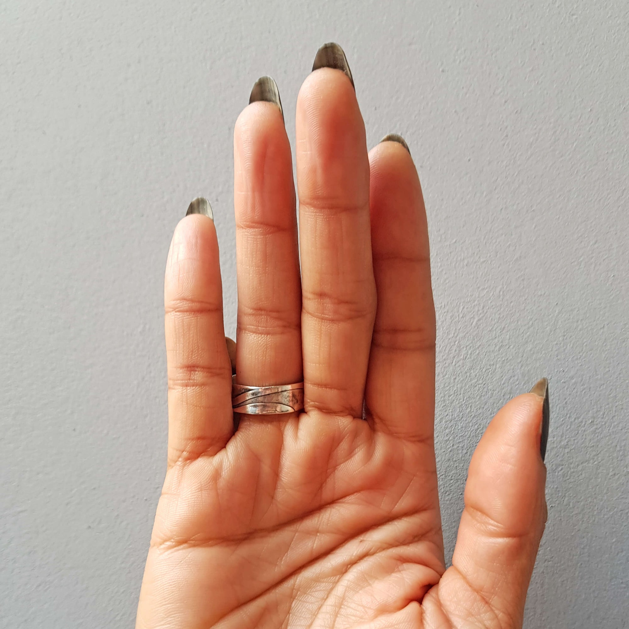 bumblebee jasper and citrine double ring textured ring band. handmade silver ring by roff jewellery