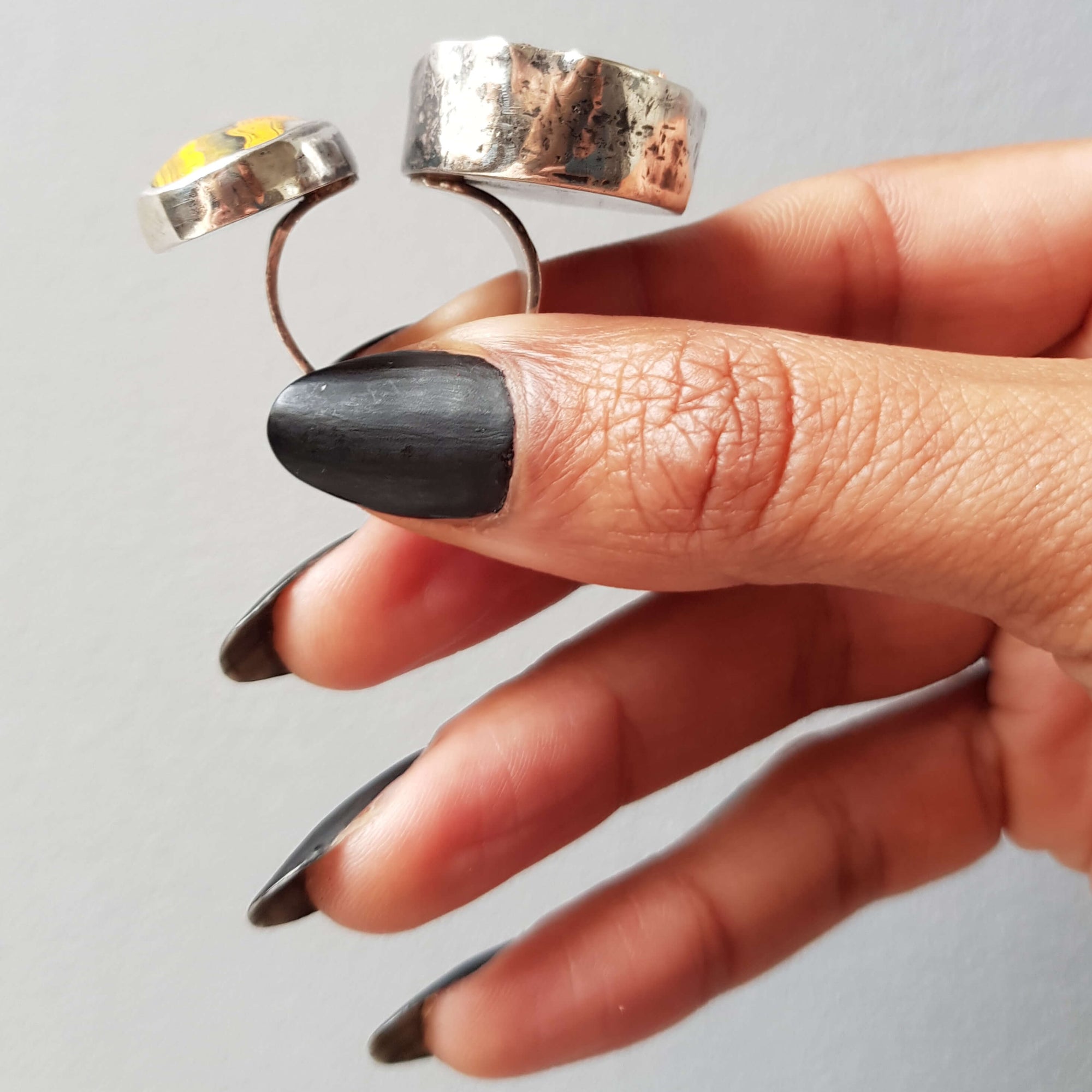 multi stone artistic bumblebee jasper and raw citrine ring, handmade jewelry by roff