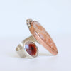 multi stone ring, mixed metal, hammered copper textured silver ring with stones, handmade by roff