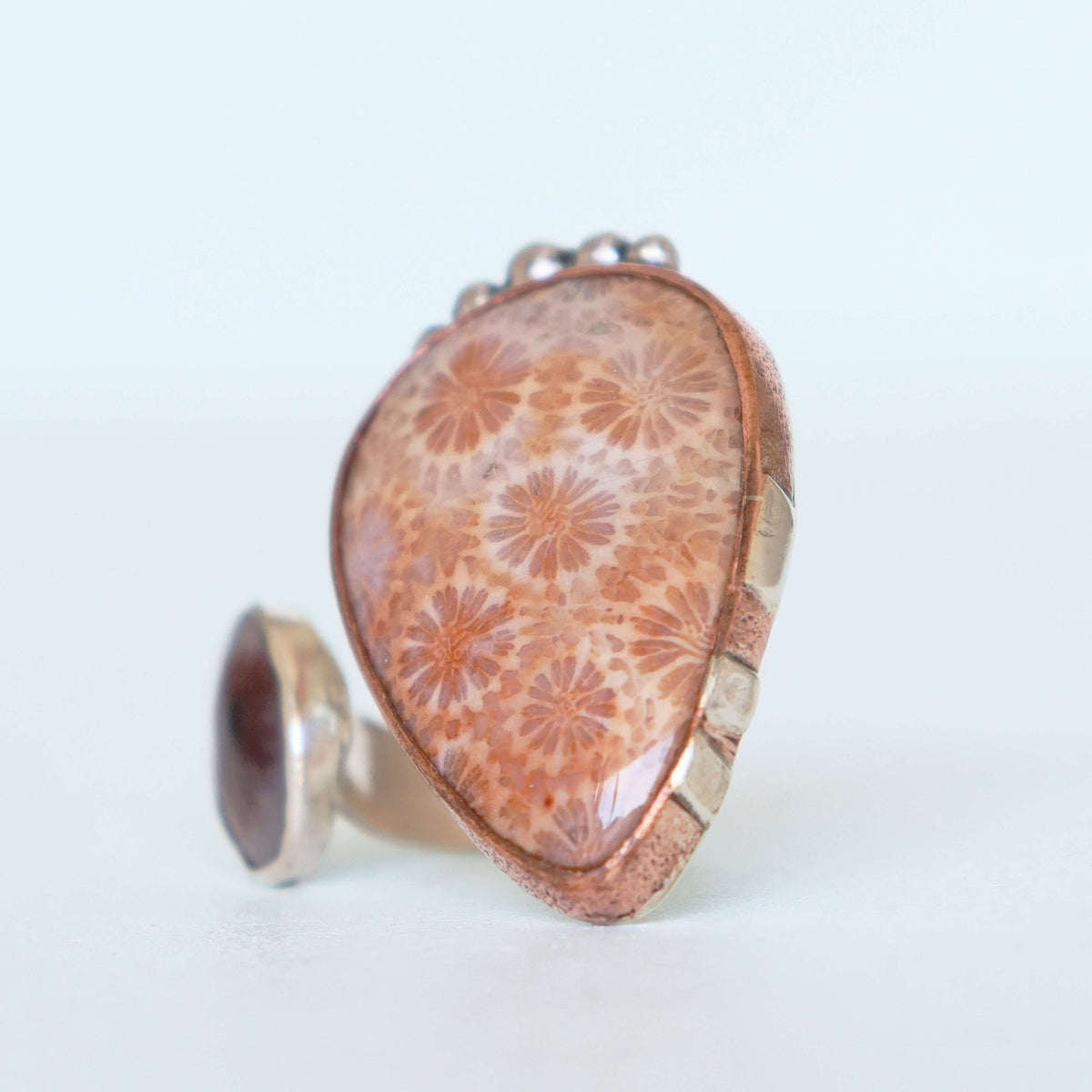 silver and copper ring with gemstones, mixed metal ring, hand crafted ring by roff jewellery