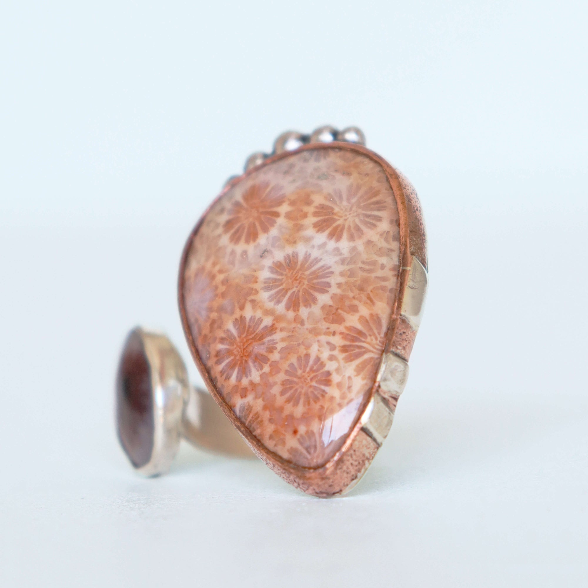 silver and copper ring with gemstones, mixed metal ring, hand crafted ring by roff jewellery