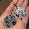dark silver drop earrings, boho earrings with red gemstones, artisan made by roffjewellery.com