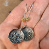roughly textured silver earrings with sparkly orange sapphires, handmade by roffjewellery.com